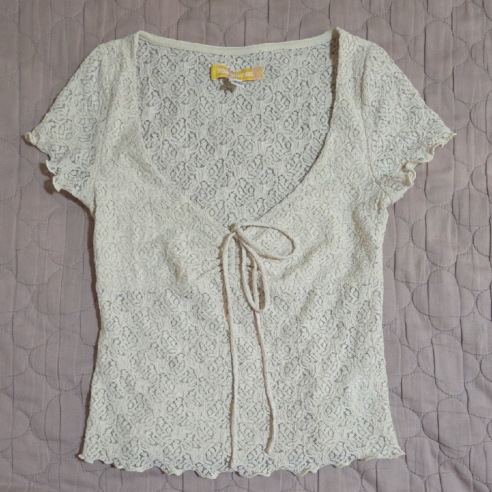 Urban Outfitters Cream Cap Sleeve Tie Front Blouse